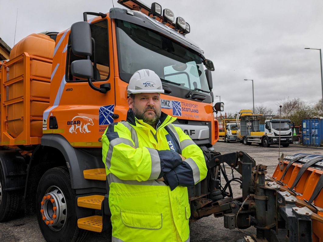 BEAR severe weather manager David Wright in front of a gritter