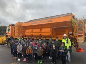 School children at Keiss Primary School in Wick meet 'Blizzard Wizard', the gritter. 